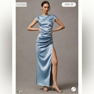 Elegant Blue Stretch Satin Evening Gown BHLDN Francesca